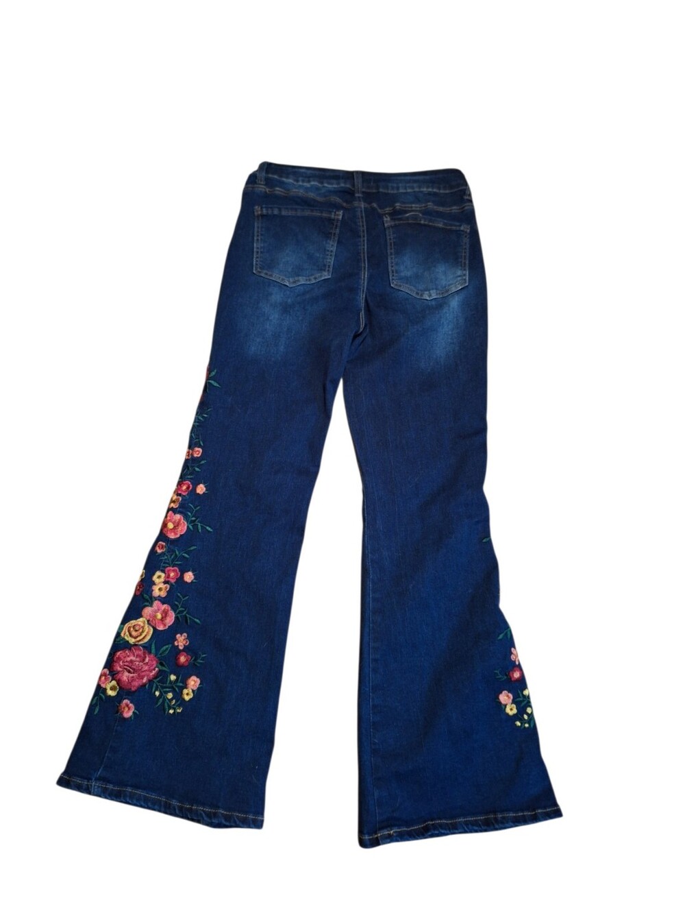 TELEPATIA Dark Blue Floral Embroidered Flared Jeans Ladies 30 Bohemian Hippy - Picture 2 of 4